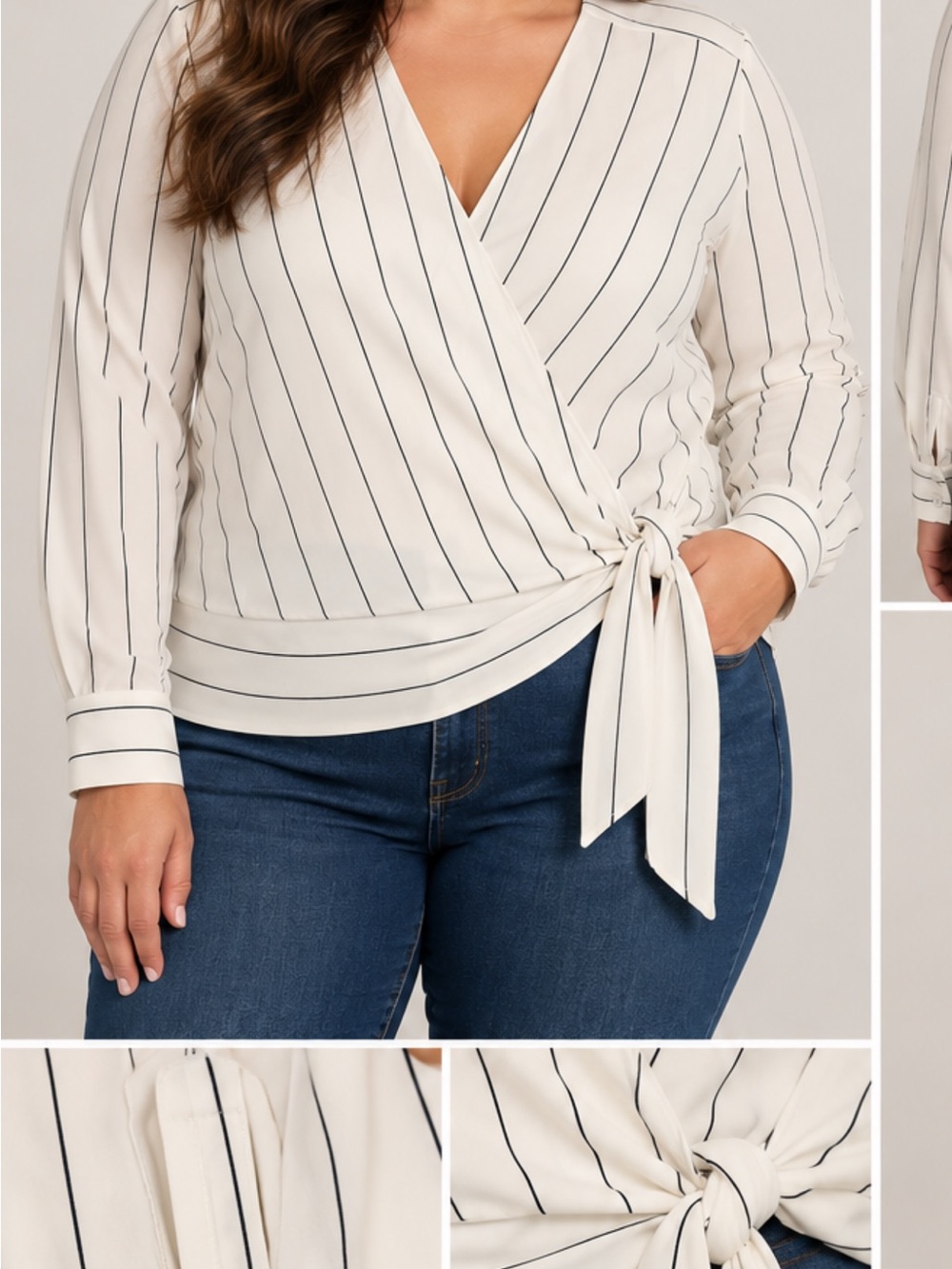 Striped Wrap Tie-Front Blouse